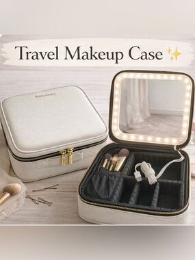 Behaesty Travel Makeup Case w/ LED Mirror White – Cosmetic Organizer New
